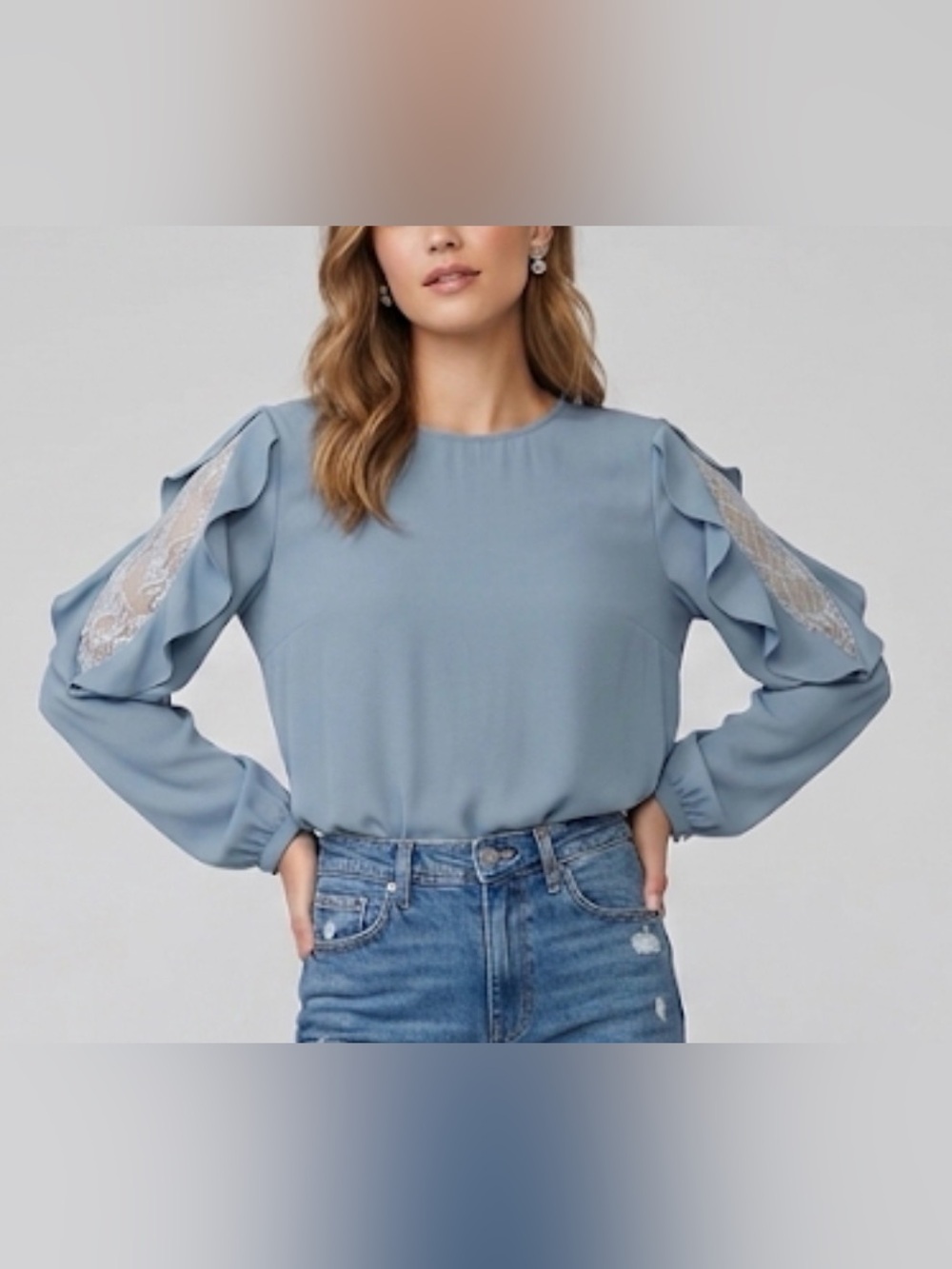 NWT WAYF Dusty Blue Blouse, Size M